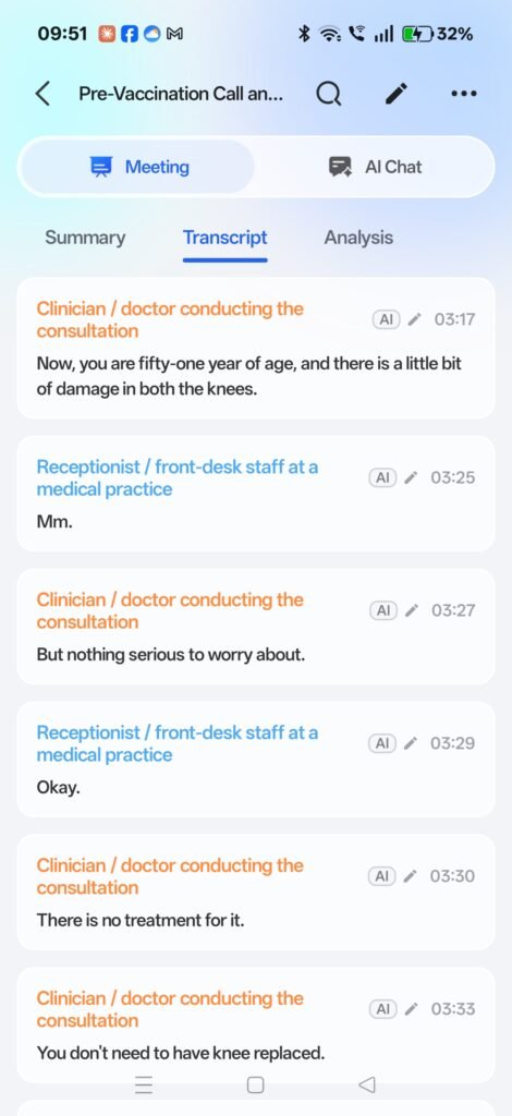 HERA transcript of a GP consultation with doctor and receptionist labels